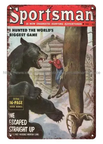 1953 Sportsman Mag bear hunting metal tin sign cheap metal wall art decor