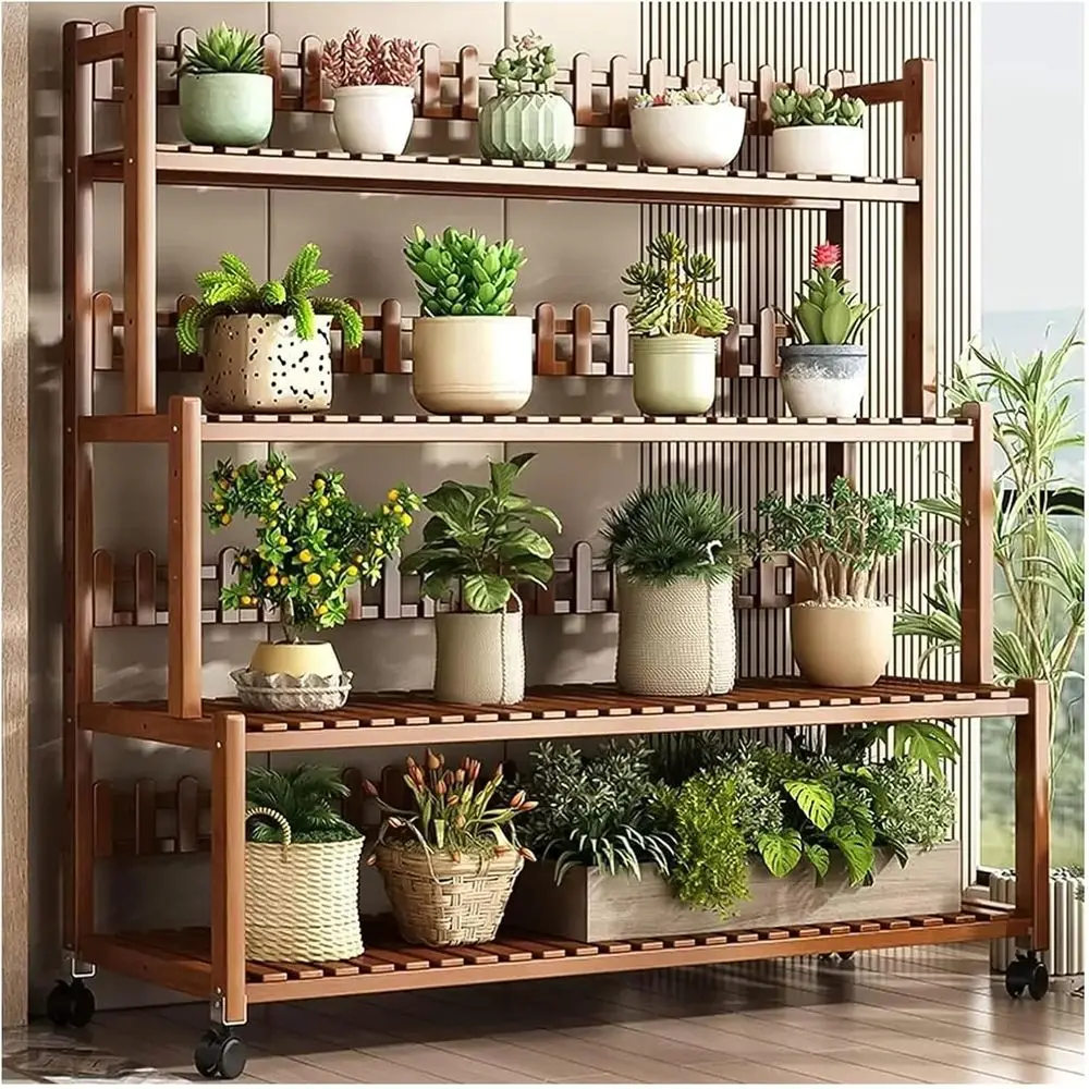

Adjustable Height Wood Plant Stand, Indoor-Outdoor Use, Large Succulent Organizer, Waterproof Potting Rack (50x40x120cm)
