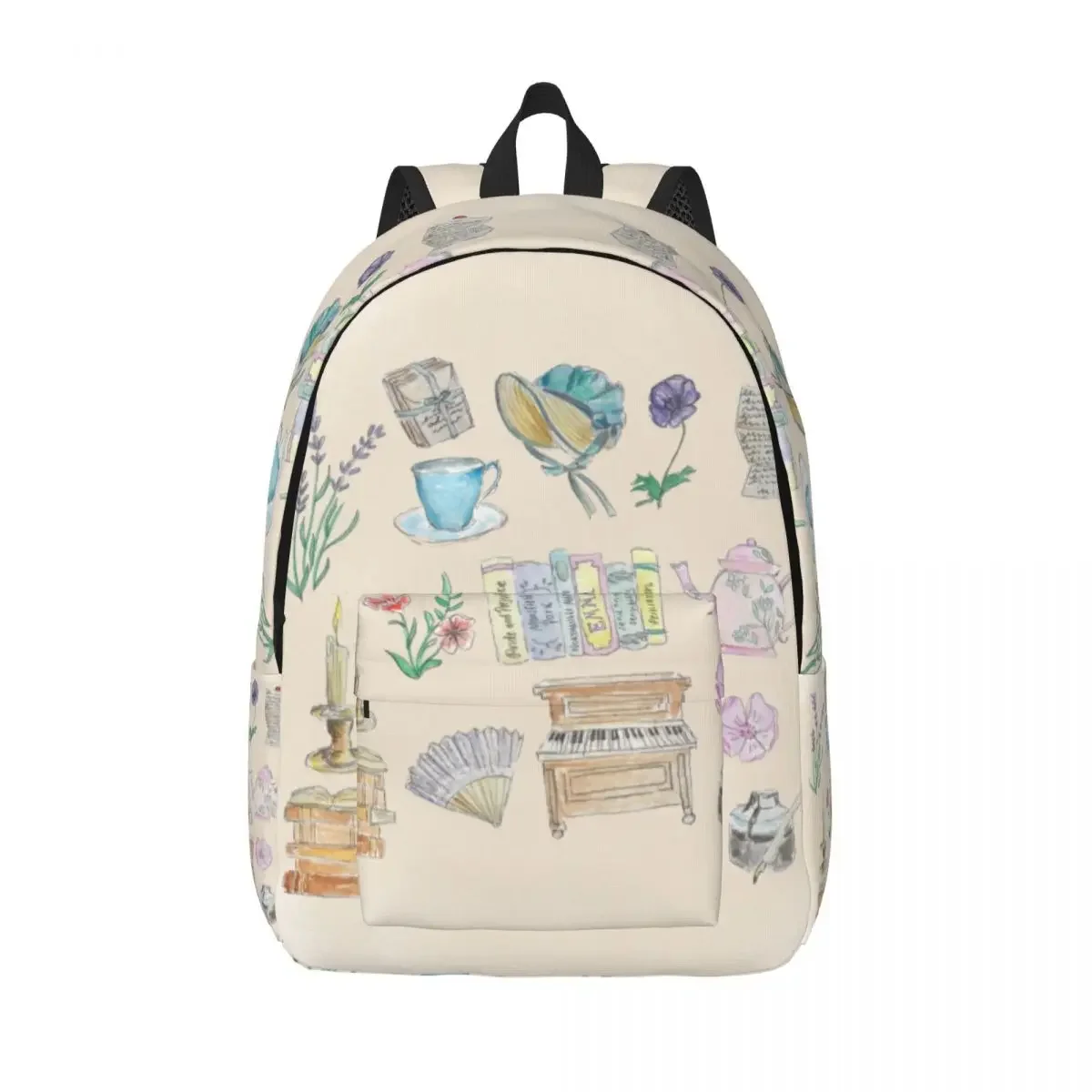 Jane Austen Illustrations Travel Canvas Backpack Women Men School Computer Bookbag College Student Daypack Bags