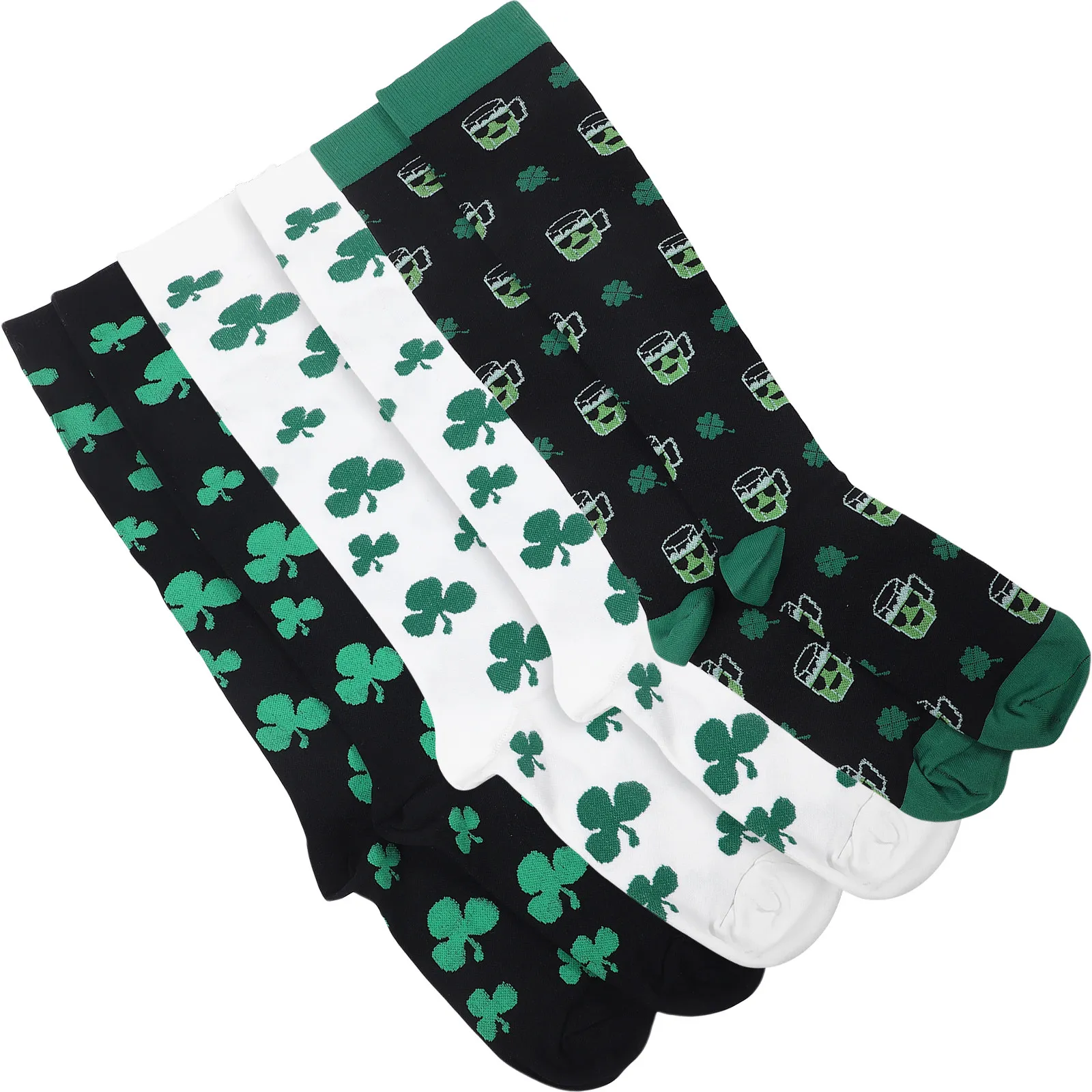 

3Pairs Irish Festival Compression Relieve Leg Fatigue for Cycling Running Fitness Women Large Size High Knee Socks St