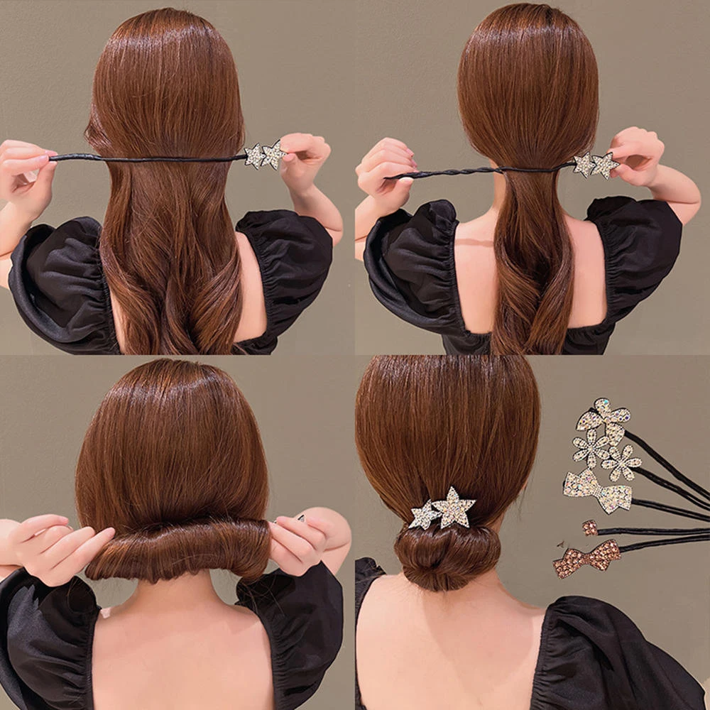 Rhinestone Star Hair Pin Flower Bud Head Bun Maker Bow Pearl Magic Bun Maker Lazy Hair Dish Artifact Women Hair Styling Braiders