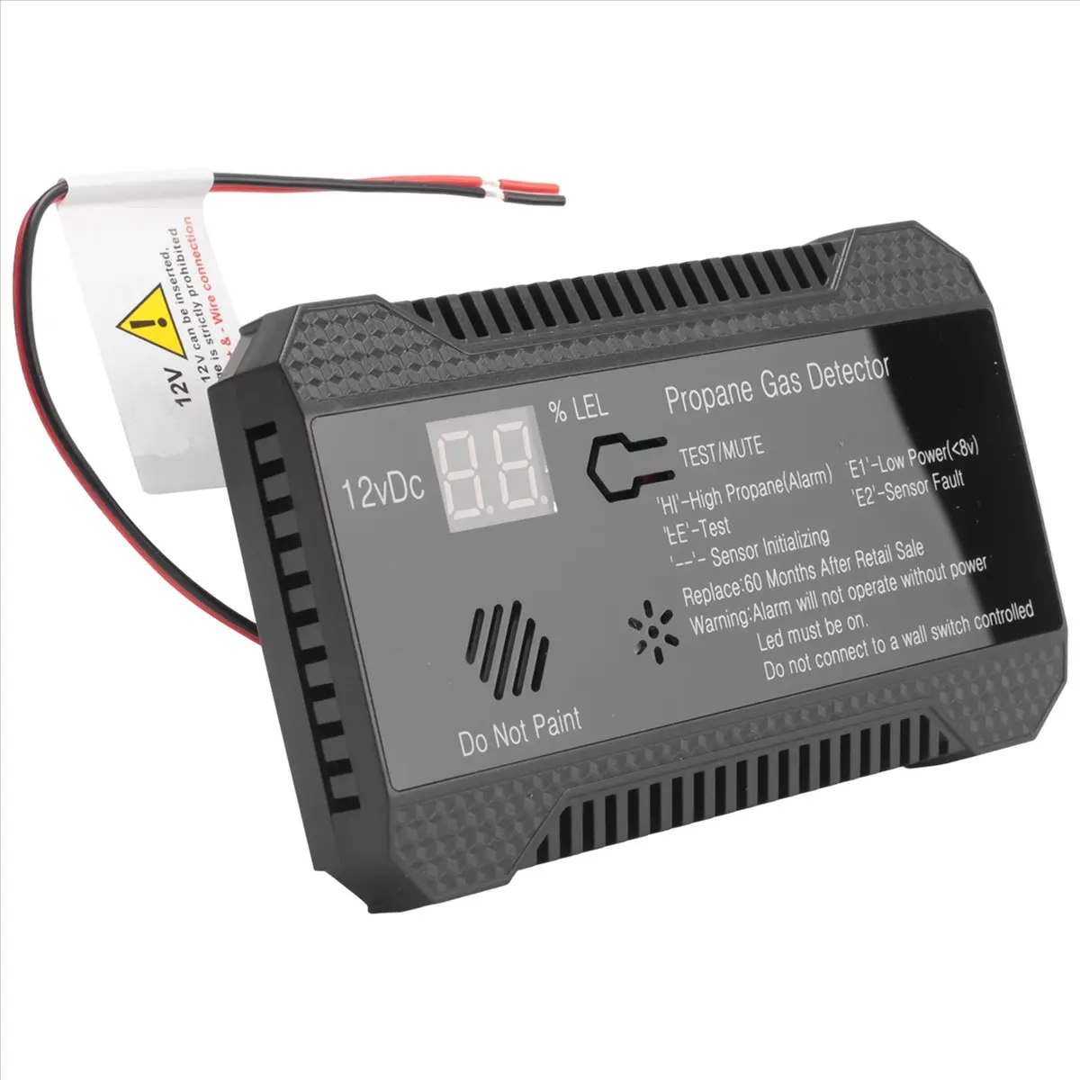 #84M Propane Detector 12V LPG Natural Gas Sensor Leak Alarm 85DB (Black),Gas Detector,(ABS)