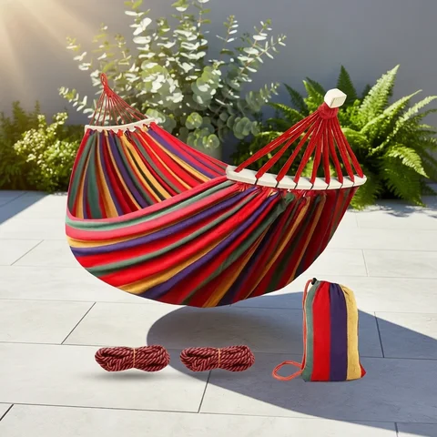Hammock Single/Double Outdoor Canvas Camping Hammock Anti Rollover Portable Thicken Fabric Single/Double Hammock with Carry Bag for Patio, Backyard