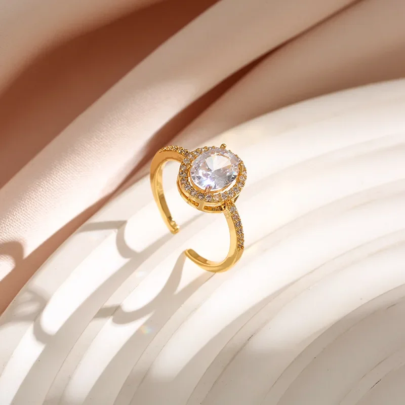 Classic pigeon egg engagement opening ring for women, simple and slightly set zircon diamond ring 9527