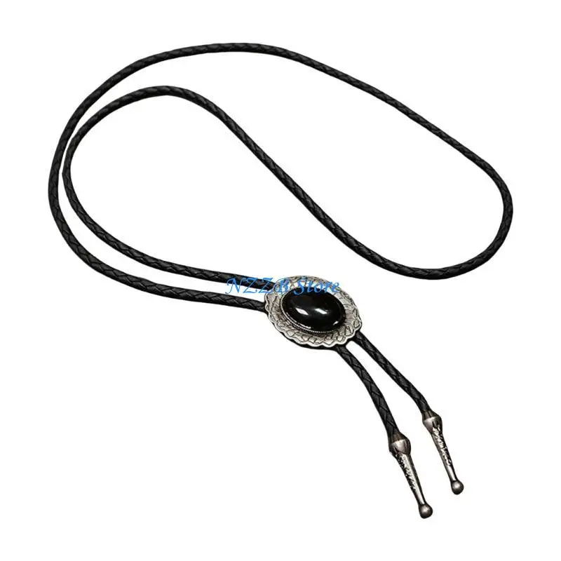 

T21F Unique Handmade Braided Stone Bolo Tie Cowboy Necktie Bolo Tie Necklace