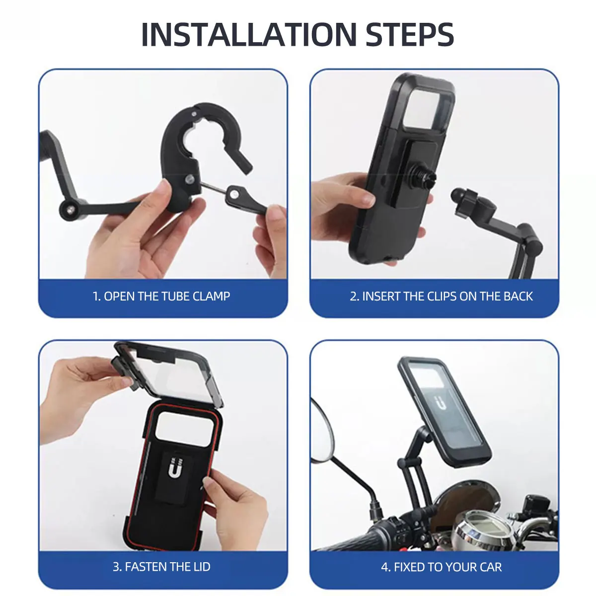 1pc Motorcycle Bicycle Mobile Phone 360° Swivel Adjustable Holder Navigation Bracket Handle Cellphone Holder Waterproof Bracket