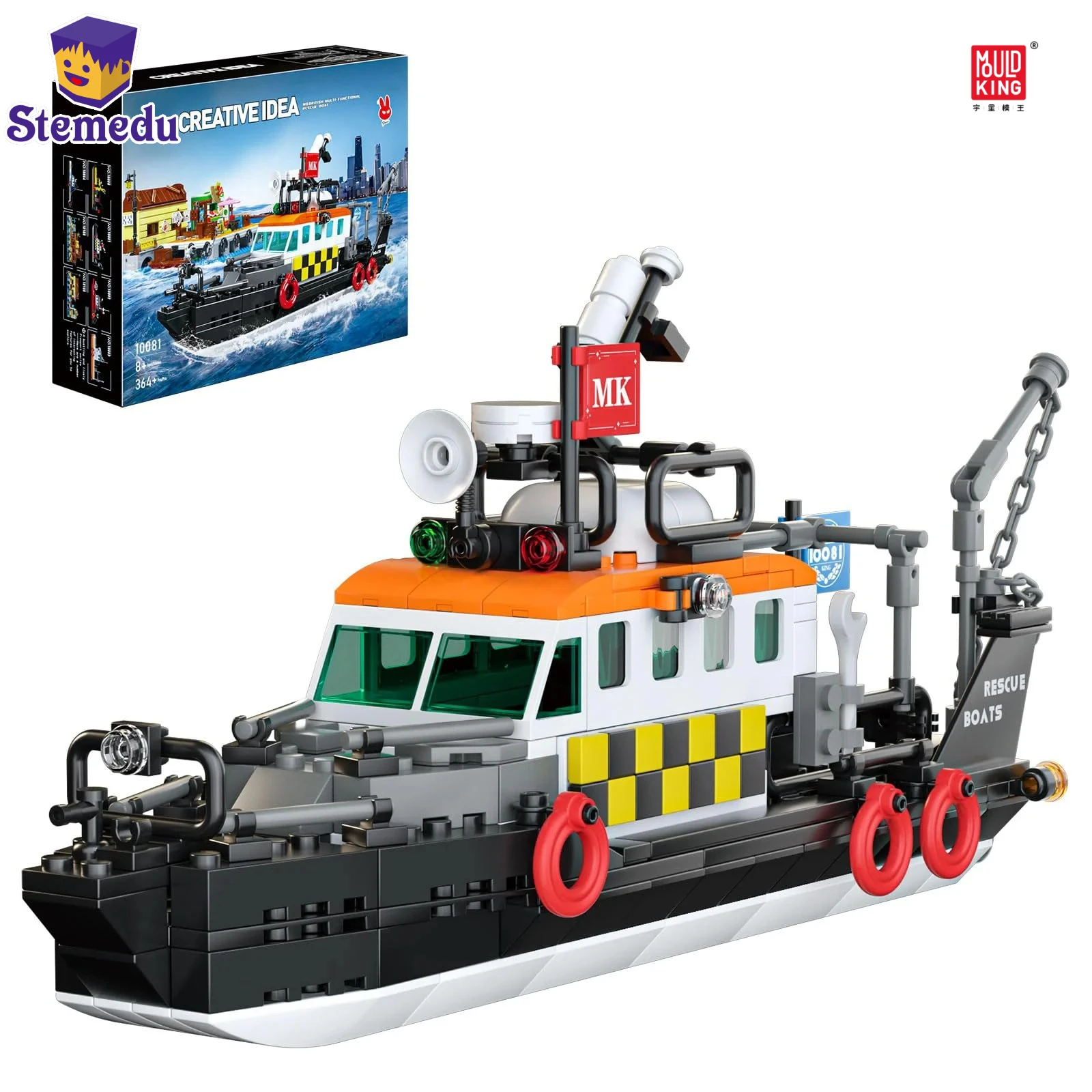 MOULD KING 10081 Multi-Function Rescue Boat 364PCS Small Building Blocks Toy for Kids DIY Assembly Bricks Toy Christmas Gifts
