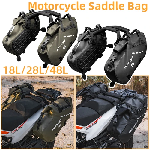 Bolsa impermeable para motocicleta, bolsa lateral para SILLÍN de motocicleta de 18L, 28L y 48L, bolsa de alforja Universal de gran capacidad para motocicleta