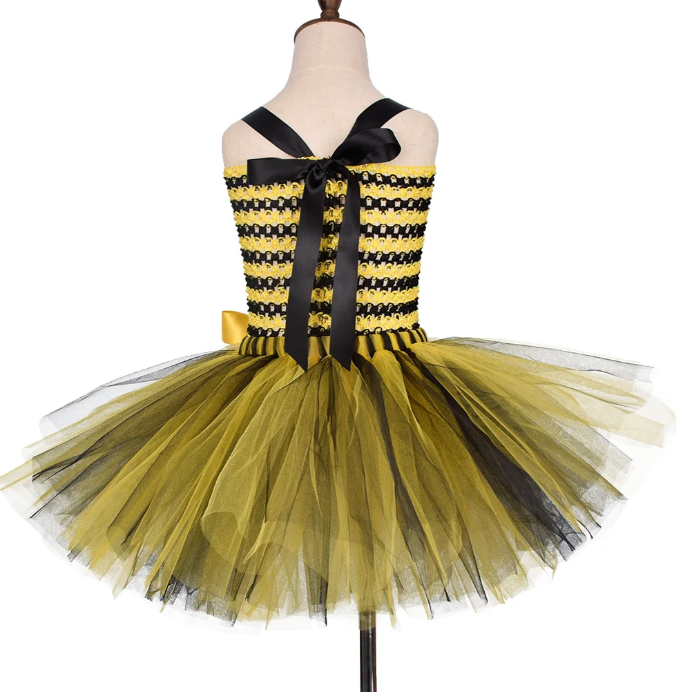 蜂コスプレドレス ガーゼスカート 女の子 美しいパーティーコスチューム パフォーマンスドレス ウィングヘア 適切な2歳 ダンス 誕生日