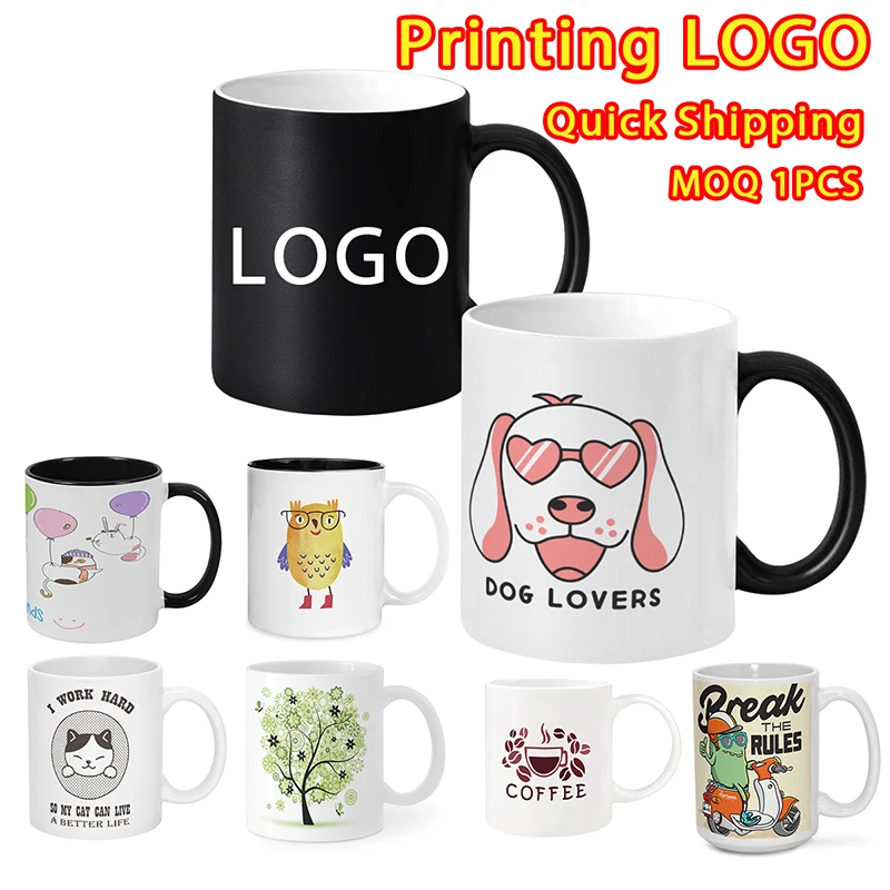 11oz DIY Custom Print Ceramic Water Cup Mug Bottle Personalized Gifts Push-pull Lid Photo Text Logo Name Images Container