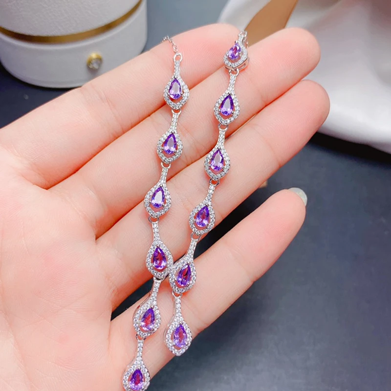 Natural Amethyst pendant necklace for women silver 925 jewelry luxury gem stones 18k gold plated free shiping items