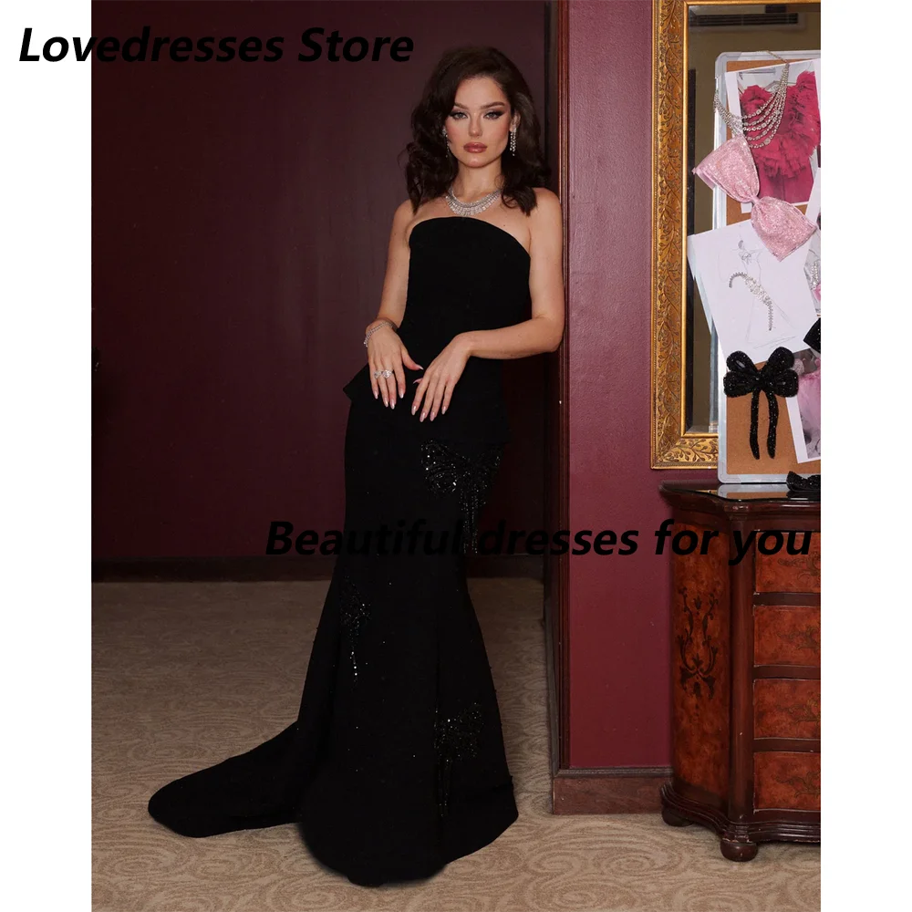 Stunning Strapless Black Prom Dress with Butterfly Beaded Mermaid Sweep Train Cocktail Party Gown Evening Dress Customized - Image 2