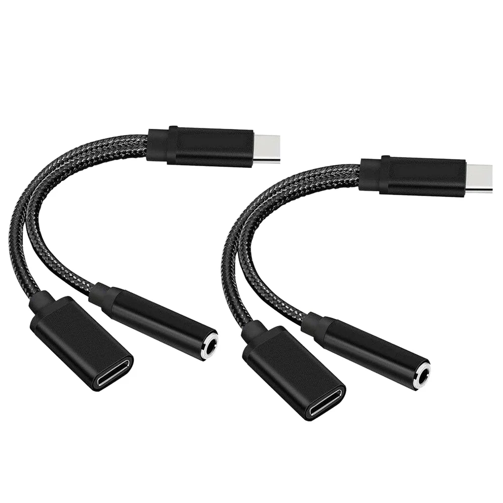 

2 Pcs Audio Adapter Type-c Adapters Portable Charging Converters Headphone Nylon Braided Wire Transfer Professional