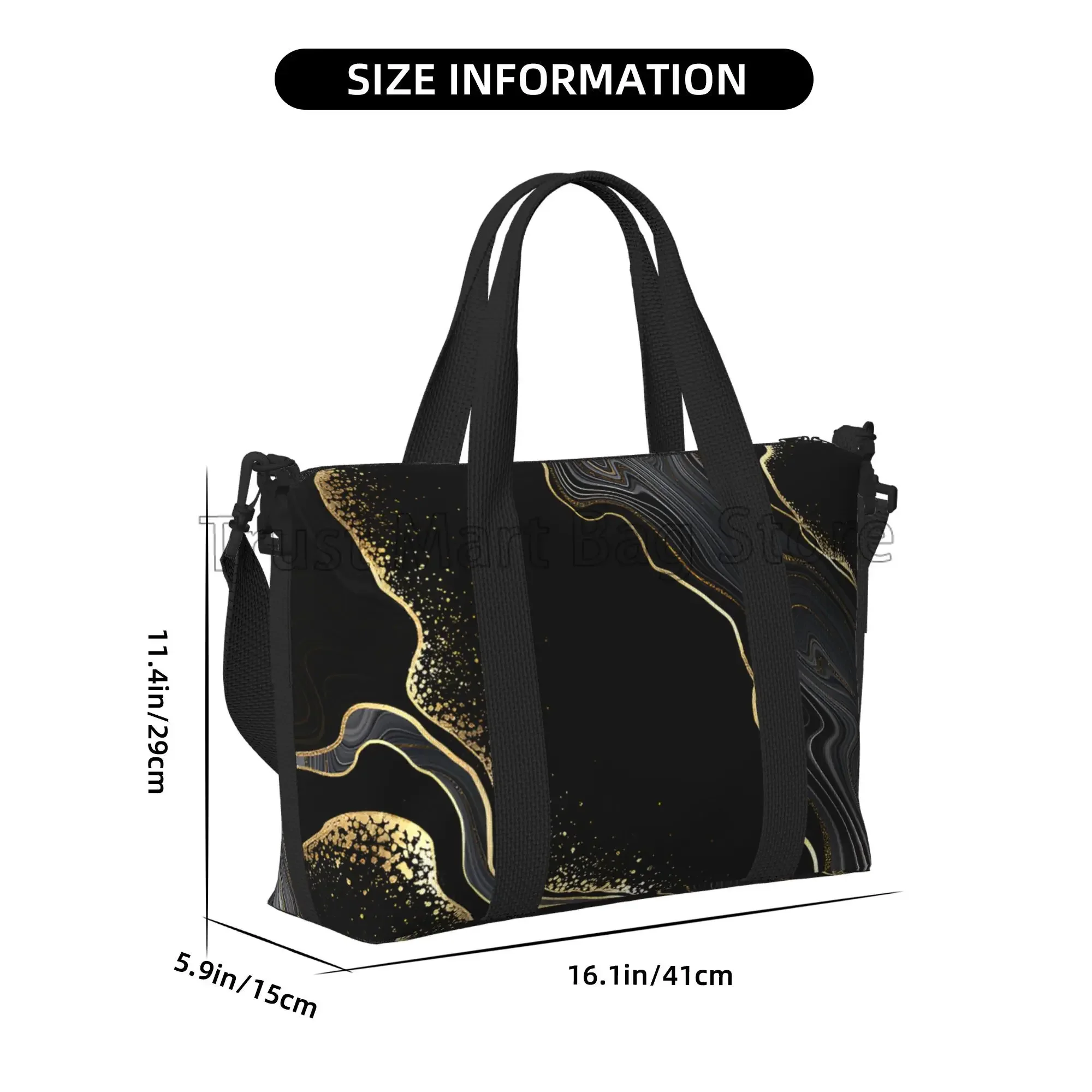 Black Gold Marble Travel Duffel Bags Unisex Large Capacity Luggage Bag Portable Waterproof Tote Bags Weekender Overnight Handbag