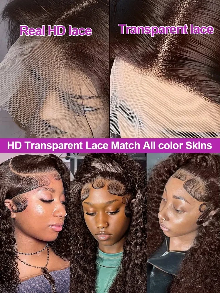 Chocolate Brown Deep Wave Frontal Wig Colored #4 Deep Curly Lace Front Human Hair Wigs Remy 13x4 HD Lace Frontal Wigs For Women image 6