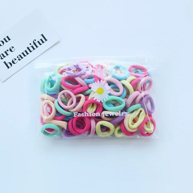 100 Pcs/Lot Small Rubber Band Doll Towel Hair Ring Colorful Nylon Head Ropes Black Elastic Hair Bands Ties For Girls Accessories