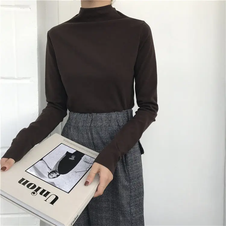 Turtleneck Bottoming Shirt Top for Women Autumn New All-Matching Slim Fit White Black Inner Wear Long Sleeve T-shirt