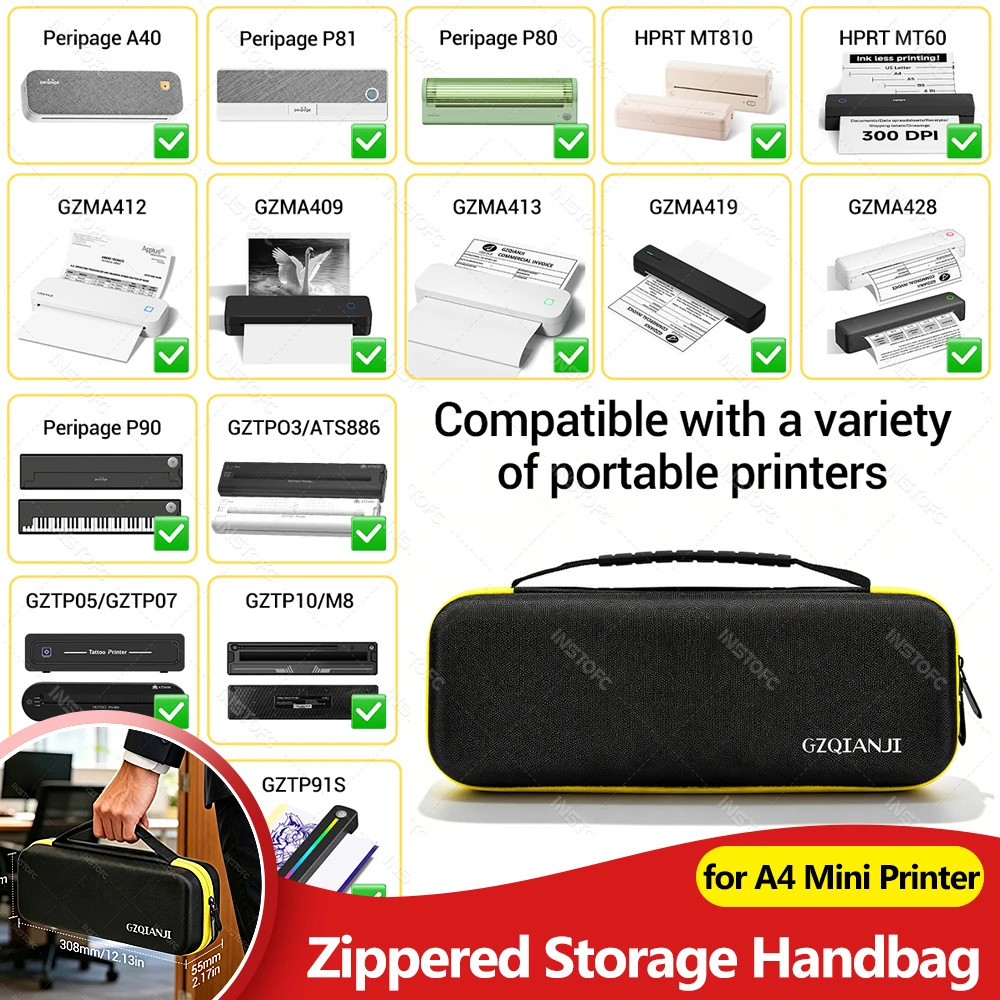 A4 Mini Printer Protective Case Anti Falling Carry Bag with Zippered Storage Handbag for A40 Wireless Bluetooth Portable Printer
