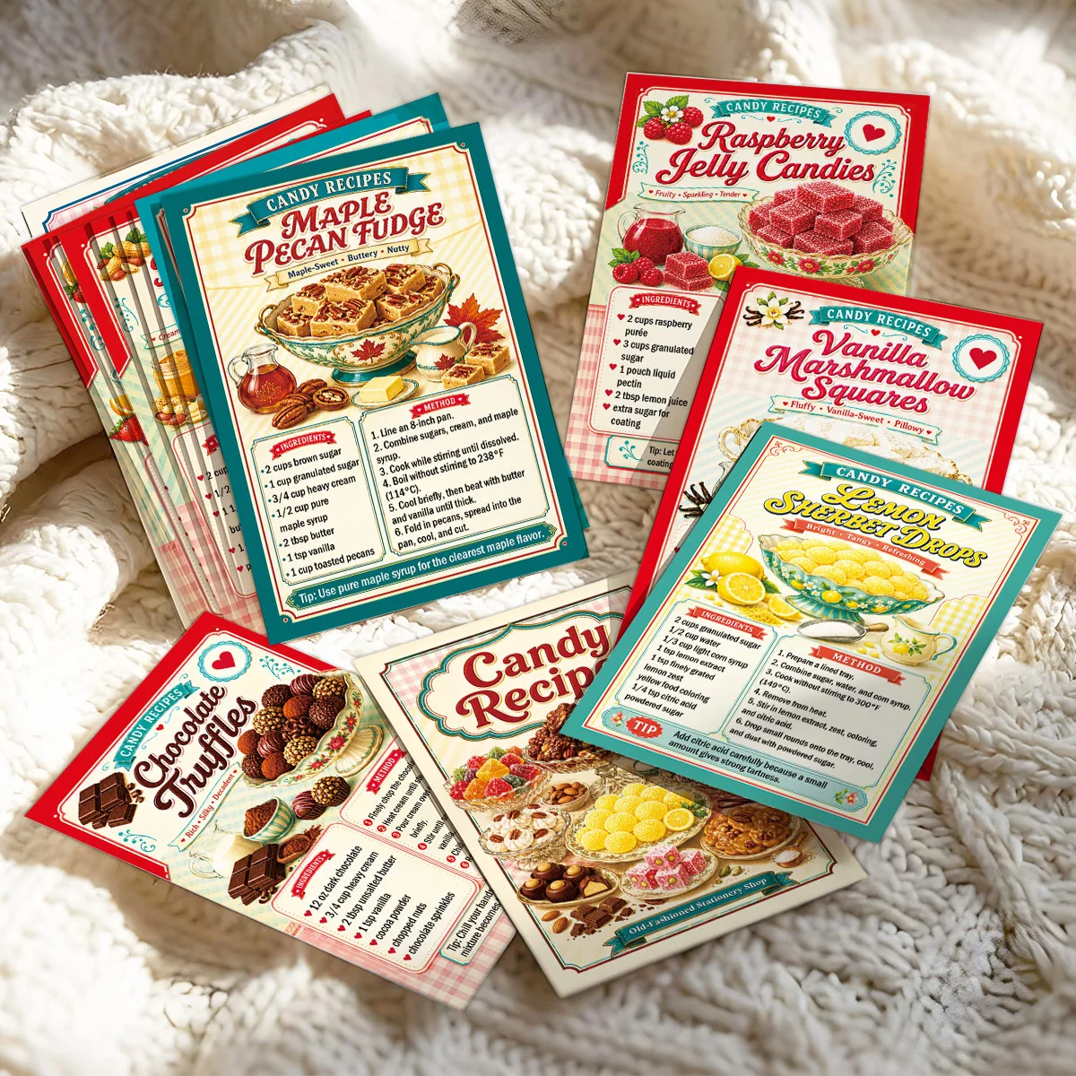21pcs Candy Dessert Recipe Cards,Bakers,Food Lovers Gift Accessory,Festive Party Favors,Small Business Candy Package Props Cards
