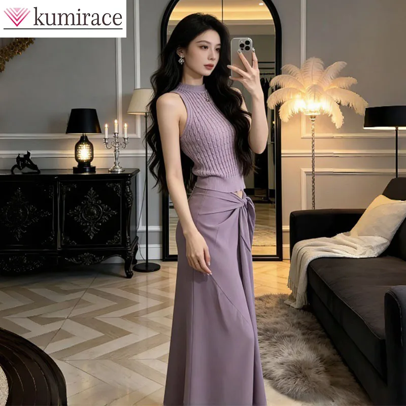 

Модный комплект: женская летняя юбка и футболка с коротким рукавом в западном стиле, юбка с высокой талией на бретелях, комплект из двух предметов