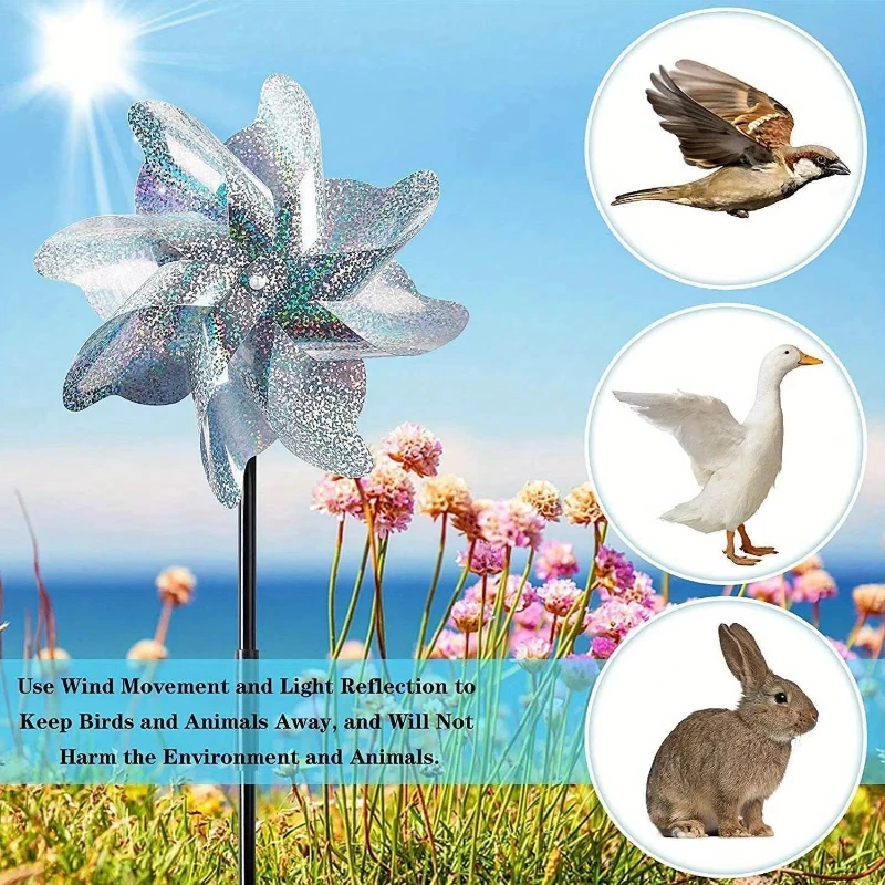 Moulin à vent brillant, 6 pièces, décoration de jardin, protection des oiseaux pour les cours, les fermes et les balcons, pour les jardins végétaux et l'extérieur