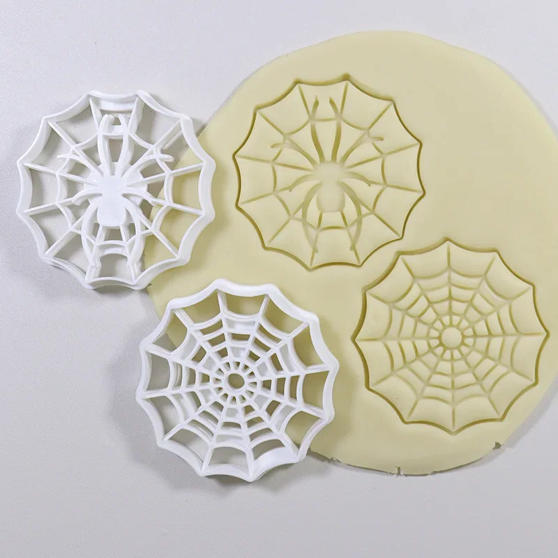 Halloween Spider Web 3D Cookie Cutters Mold Cartoon Spider Plastic Pressable Biscuit Stamp Chocolate Mold Cake Decorating Tools