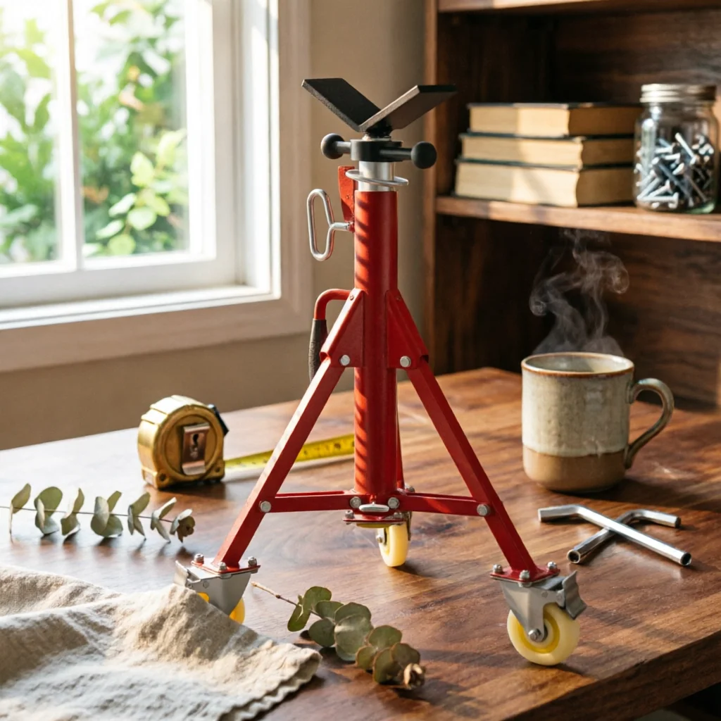 

Adjustable Height Pipe Stand Caster Wheels Tripod Pipe Stand Industrial Tool Steel High Load Capacity