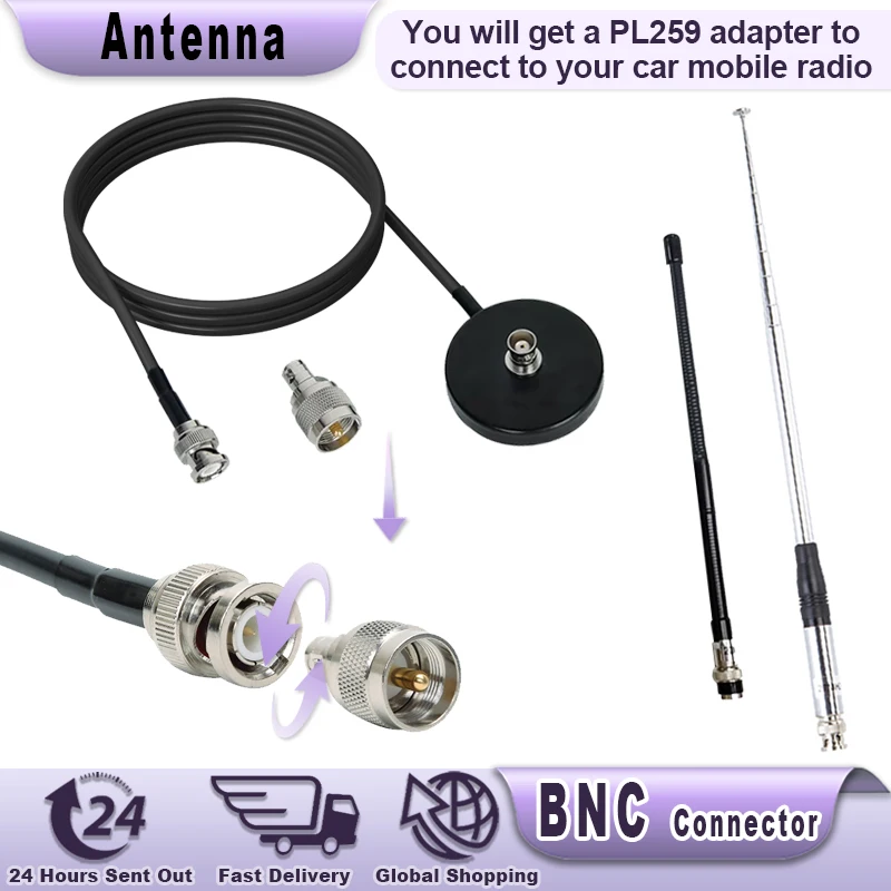 27MHz BNC Connector Antenna CB Radio Antenna Compatible with Cobra Midland Uniden Anyton YAES Maxon ICOM Handheld Portable Radio