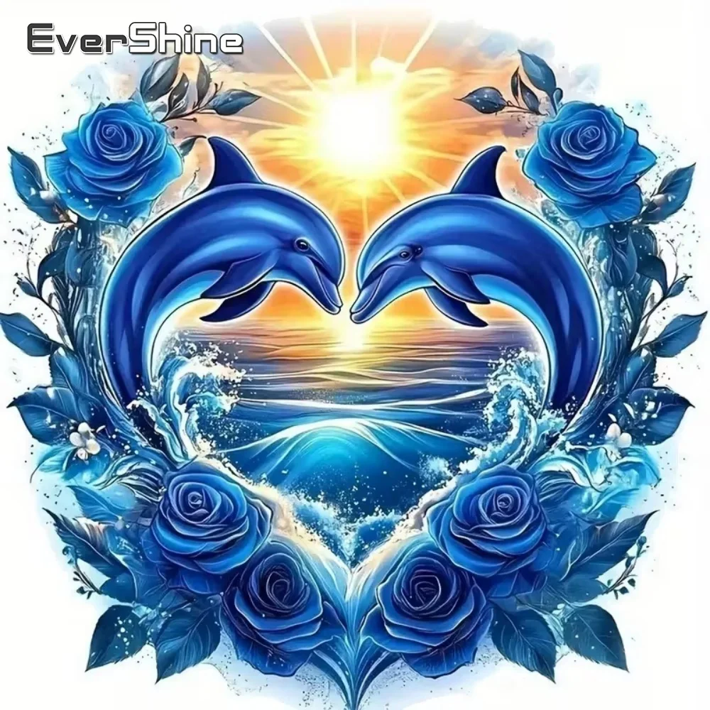 Evershine DIY Diamant Malerei Delphin Tier Acryl Handwerk liefert Mosaik Sonnenuntergang Stickerei Rose Blume handgemachtes Geschenk