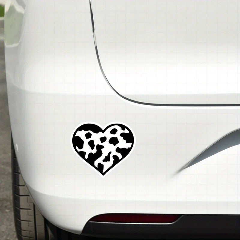

3Pcs Black Heart Cow Print Vinyl Stickers, 5 Inch Weatherproof Durable Decals for Car Truck Exterior Decor