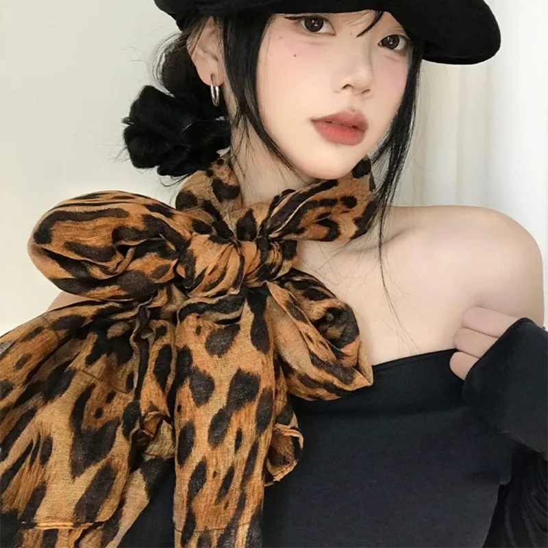 Retro Leopard Print Scarves Summer Y2K Women Girl Sunscreen Soft Comfortable Scarf Warm Daily Casual Scarf Fashion Accessories