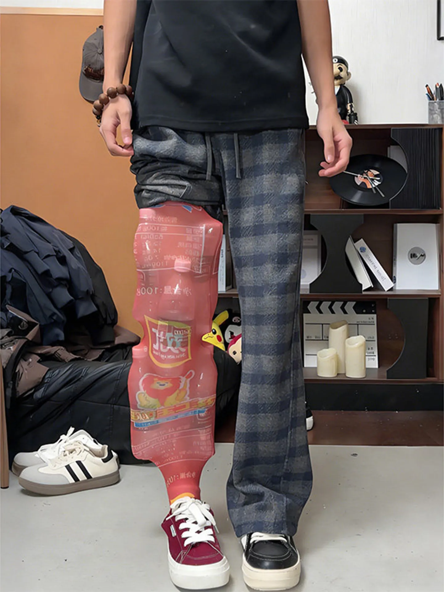 

American Vintage Plaid Woolen Trousers Men's Winter Fce Lined Straight Leg Slimming Lazy Sle Sports Casual Pants