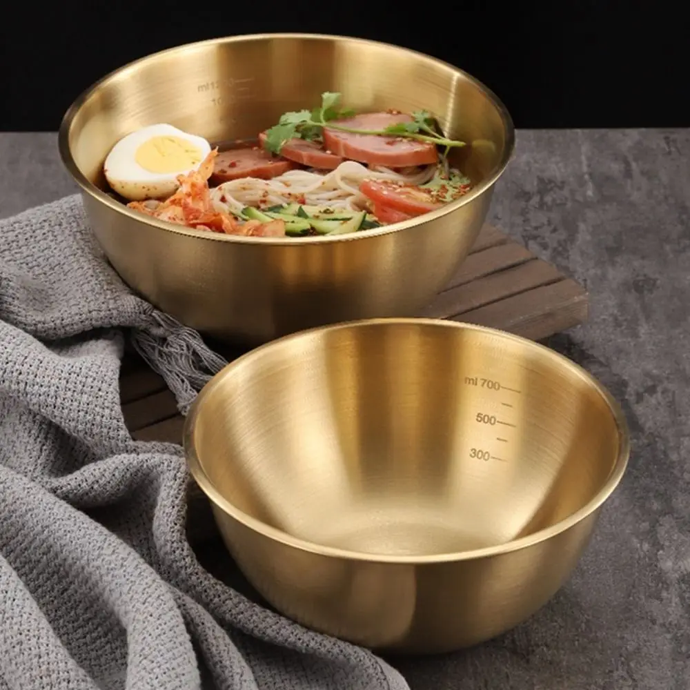 Stainless Steel Fruit Salad Bowl Double Layer Anti-Scalding Soup Rice Bowl with Scale 17/19/25CM Dish Container Food Tableware