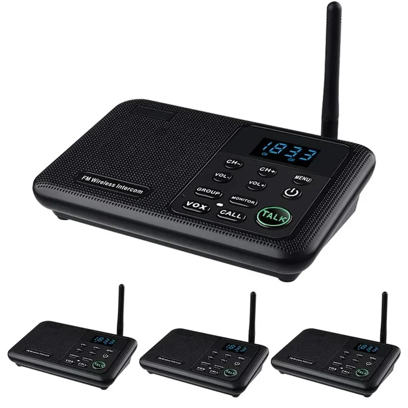1 Mile Range 22 Channel 100 Digital Code Display Screen Wireless Intercom System for Home Business Office hotel(4Stations Black)