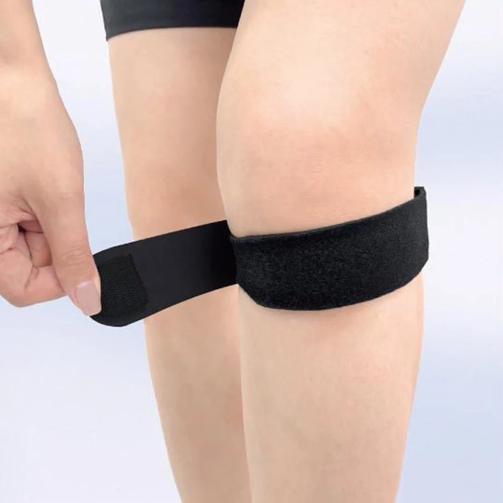 1Pc Black Knee Support Band Adjustable Patella Tendon Strap Breathable Shock-absorbing for Men Women Adults Left Right Universal