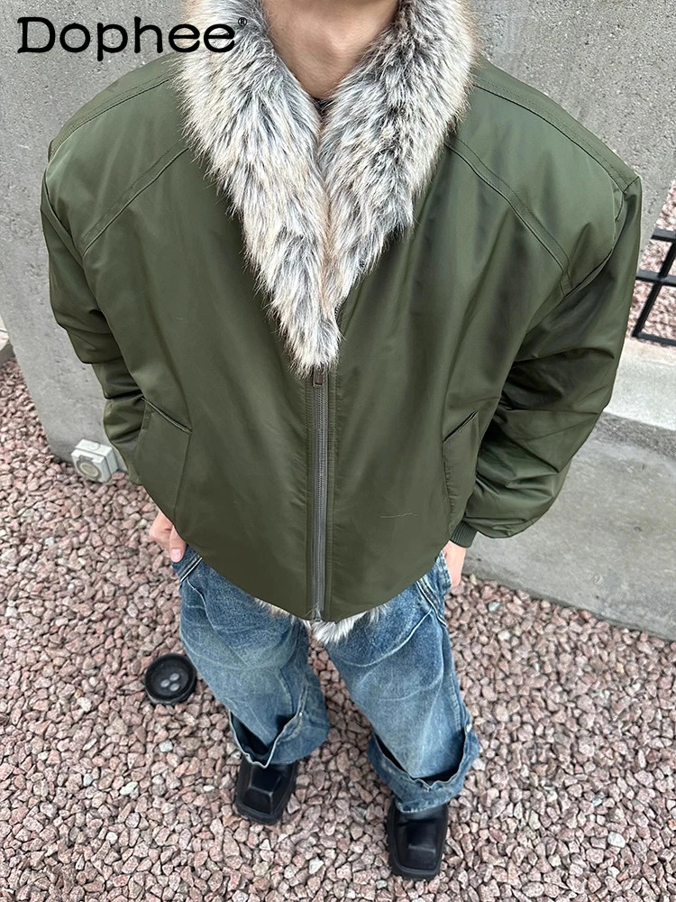 

Men's 2025 Winter New Warm Thickened Stylish Retro Slim Fit Coats Detachable Faux Fur Collar Parkas Loose Comfort Warm Parkas