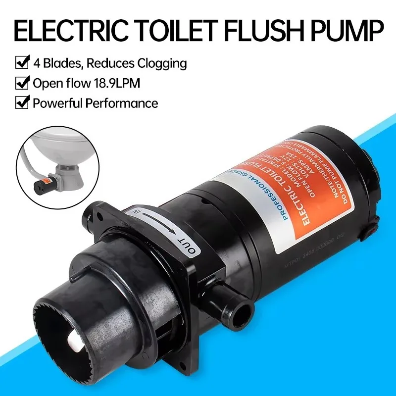 12V/24V Horizontal Toilet Macerator Sewage Pump Electric Flushing Flexible Impeller 18.9LPM Open Flow RV Marine Boat