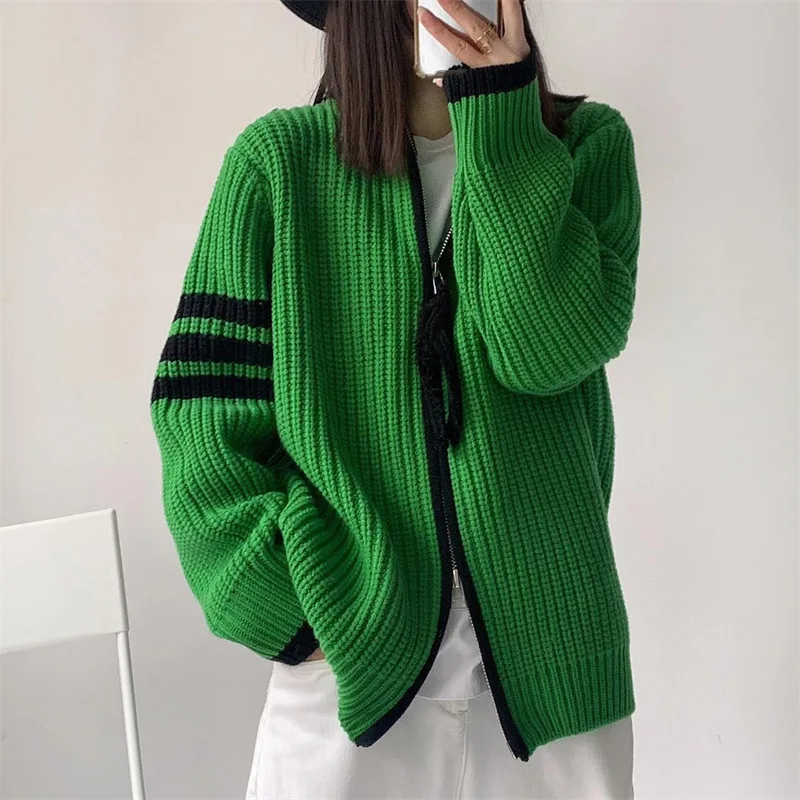 

Winter Warm Stand-up Collar Sweater Cardigan Women Retro Y2K Vintage Knitwear Harajuku Knit Jumper Zipper Jacket Sweater Korean