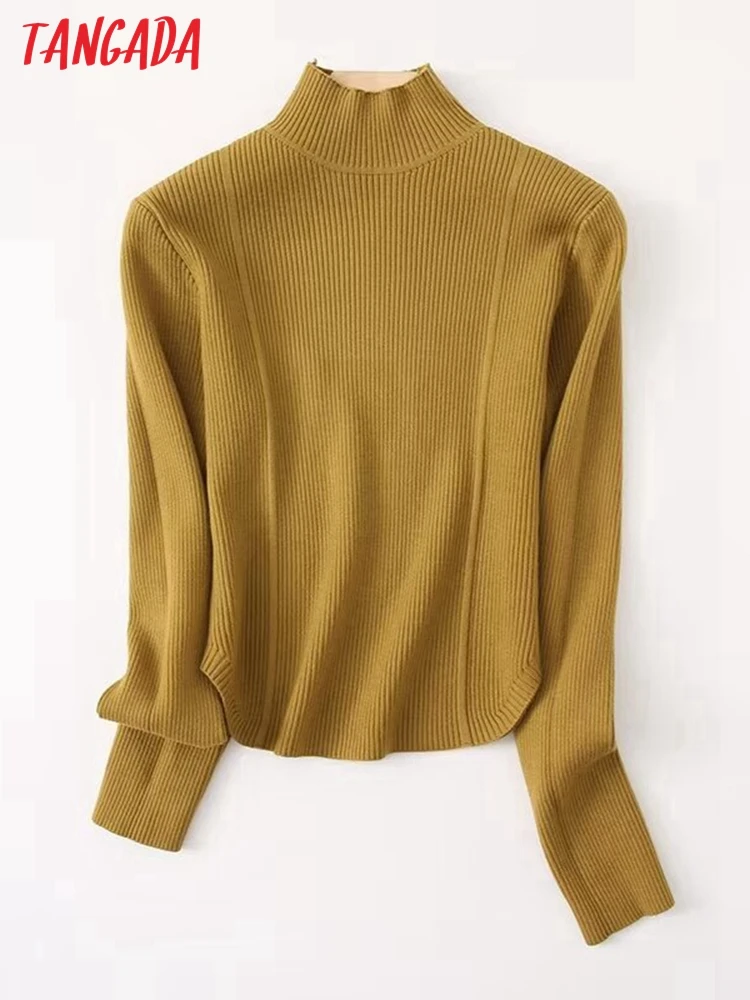 Tangada 2023 Women Turtleneck Warm Sweaters Long Sleeve Female Slim Jumper YU132