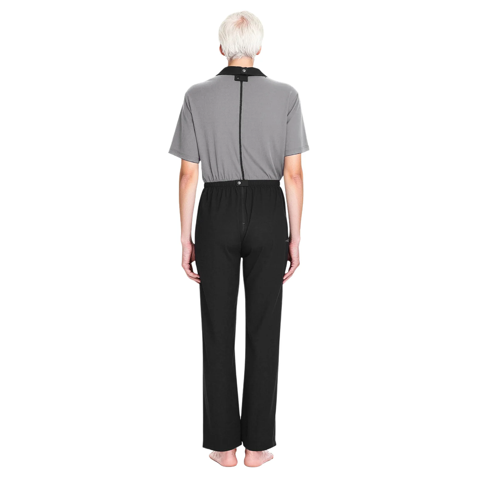 Mens Anti-Strip Adaptive Jumpsuit Lapel Short Sleeve Back Zip-up Pants Legs One-piece Rompers for Alzheimer's And Dementia