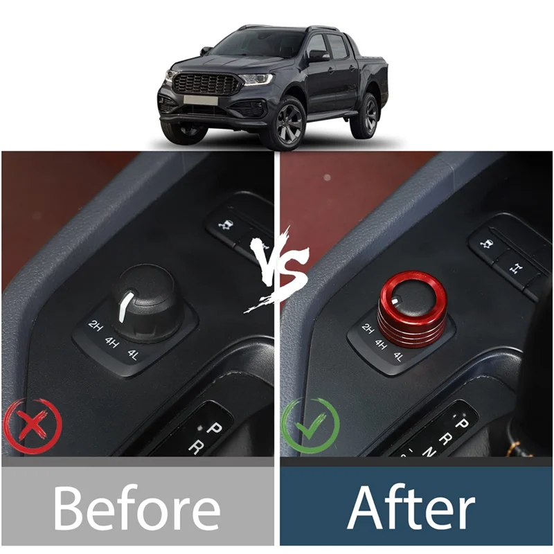 لفورد رينجر 2015-2021 مفتاح المصباح/4WD مقبض حلقة غطاء الكسوة أجزاء الديكور اكسسوارات سبائك الألومنيوم (الأحمر) #5