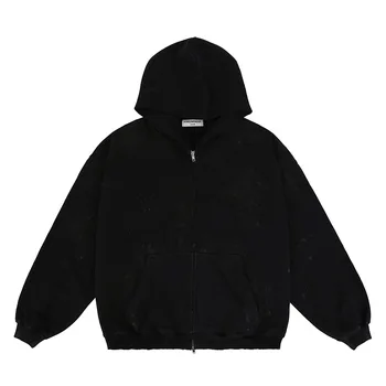 Yıpranmış scuffed ve lekeli gevşek fermuarlı hoodie
