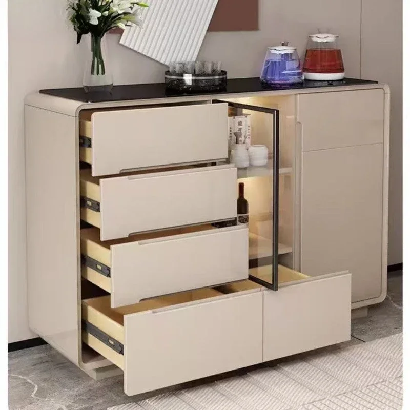 Solid wood smart sideboard tea bar machine, living room 2026 new model wall-integrated water bar counter with kettle tea cabinet