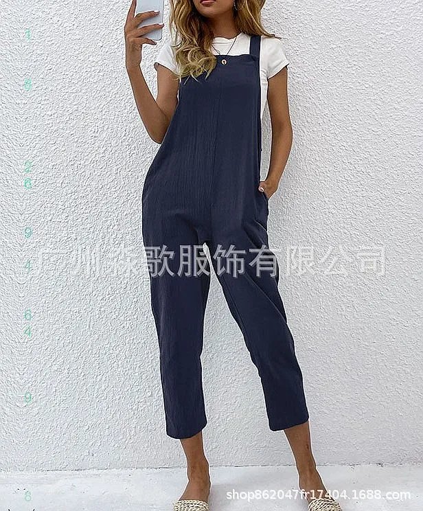

Pure Cotton Linen Overall Jumpsuit Playsuit Spring Summer Solid Casual Matching Sets