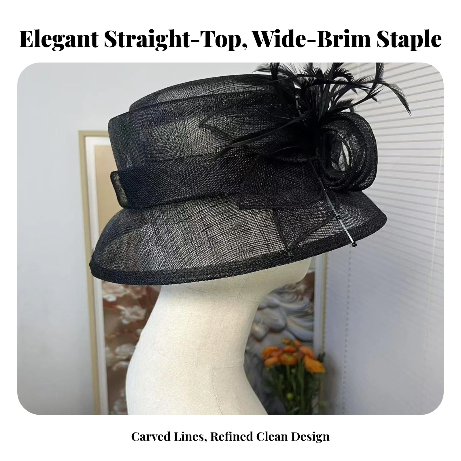 Hat with Feather Lightweight Plant Fiber Hat Vacation-Ready Skin-Friendly for Women, Garden Party, Travel