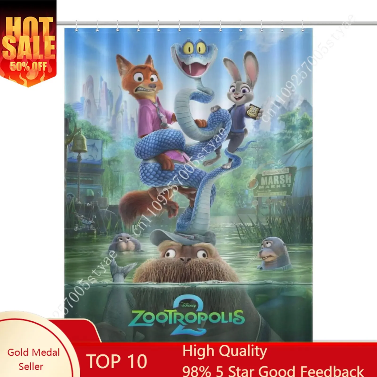 

Zootopia 2 Shower Curtain Disney Cartoon Movie Kids Cute Animal Bathroom Home Party Decoration Waterproof Custom Bath Curtain