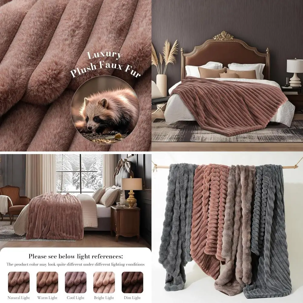 

Роскошный полосатый плед из искусственного меха, плюшевый уютный пушистый чехол для дивана/кресла, 60x80, цвет лисий розовый/коричневый