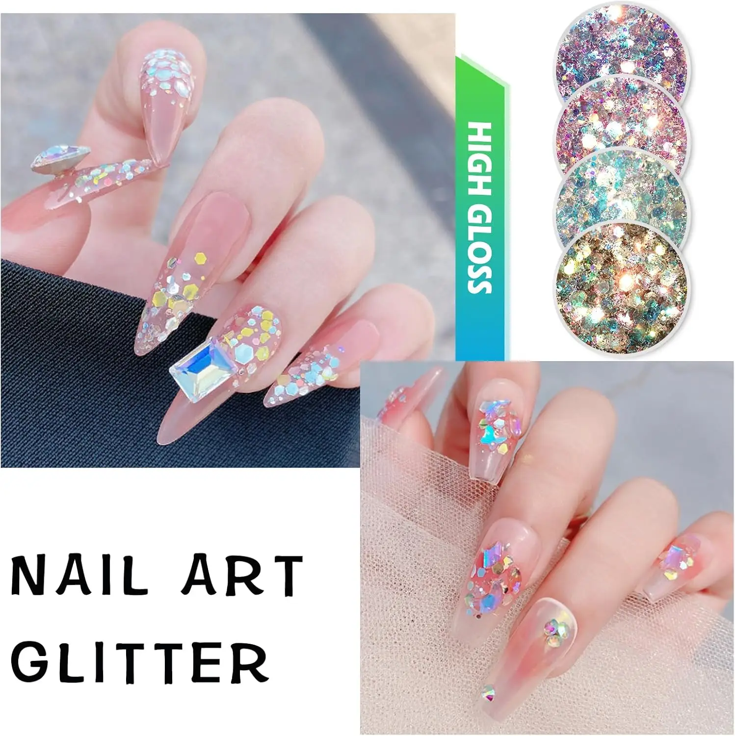Opal Chunky Glitter – 12 verträumte Bernsteinfarben, je 5 ml – holografischer feiner Glitzermix, Nagelglitzer, schillernd und für DIY-Bastelarbeiten – Detail 5