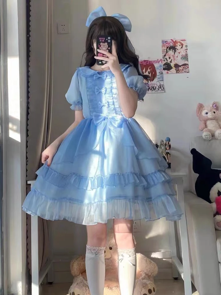 Robe mignonne de version de fil de jupe de Lolita, arc monochromatique, printemps et automne