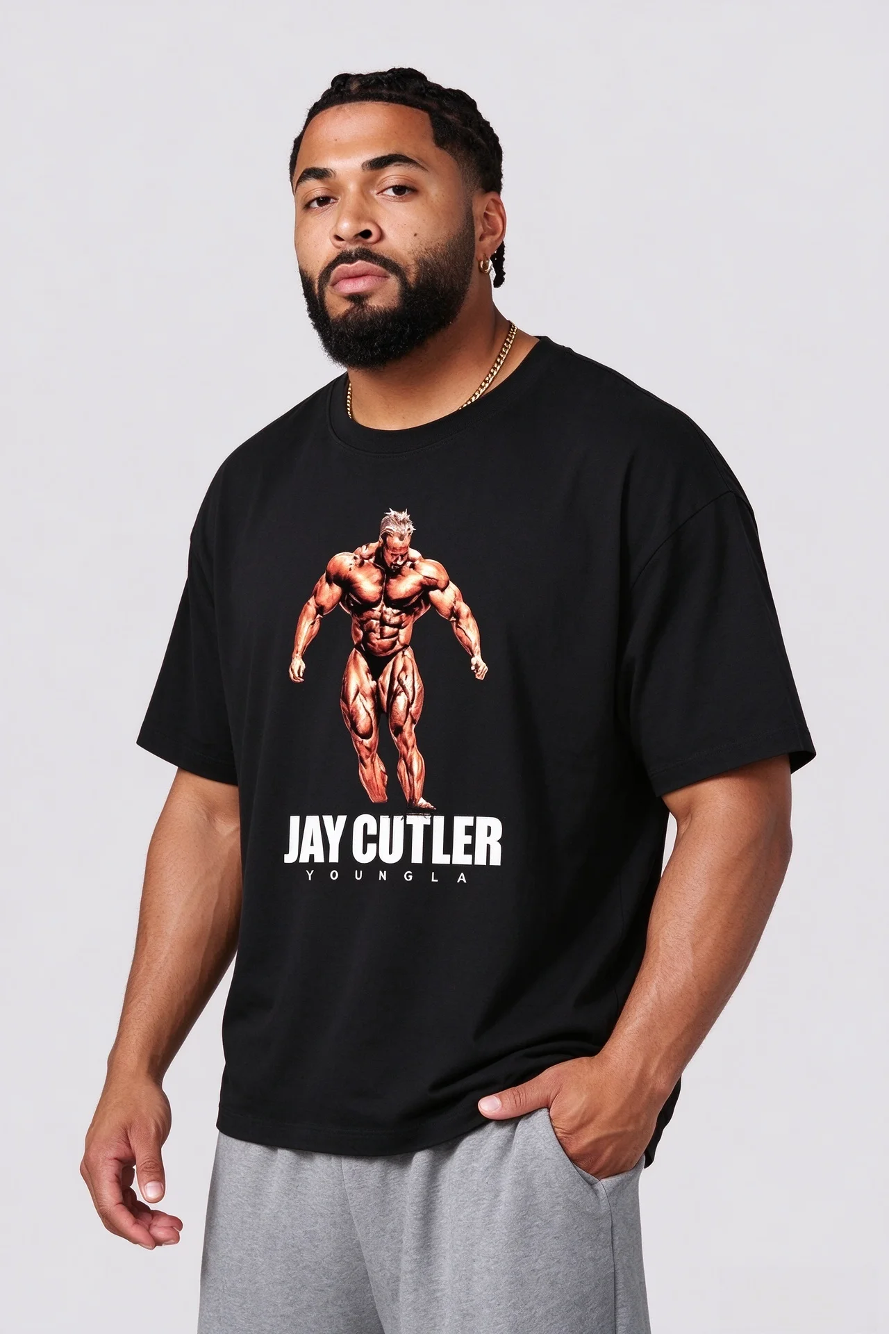 YOUNGLA Jay Cutler Men T Shirt 4 Time Mr Olympia Bodybuilder Graphic Print Oversized Drop ShoulderGymWorkoutShortSleeveTshirt